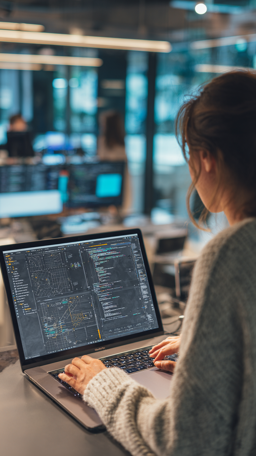 Frau sitzt an Laptop und lernt für ihre Digital Skills