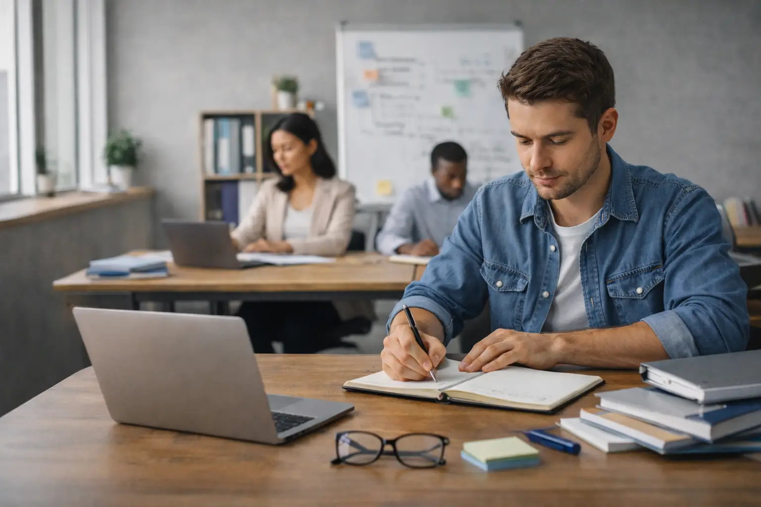 Mann sitzt am Schreibtisch
