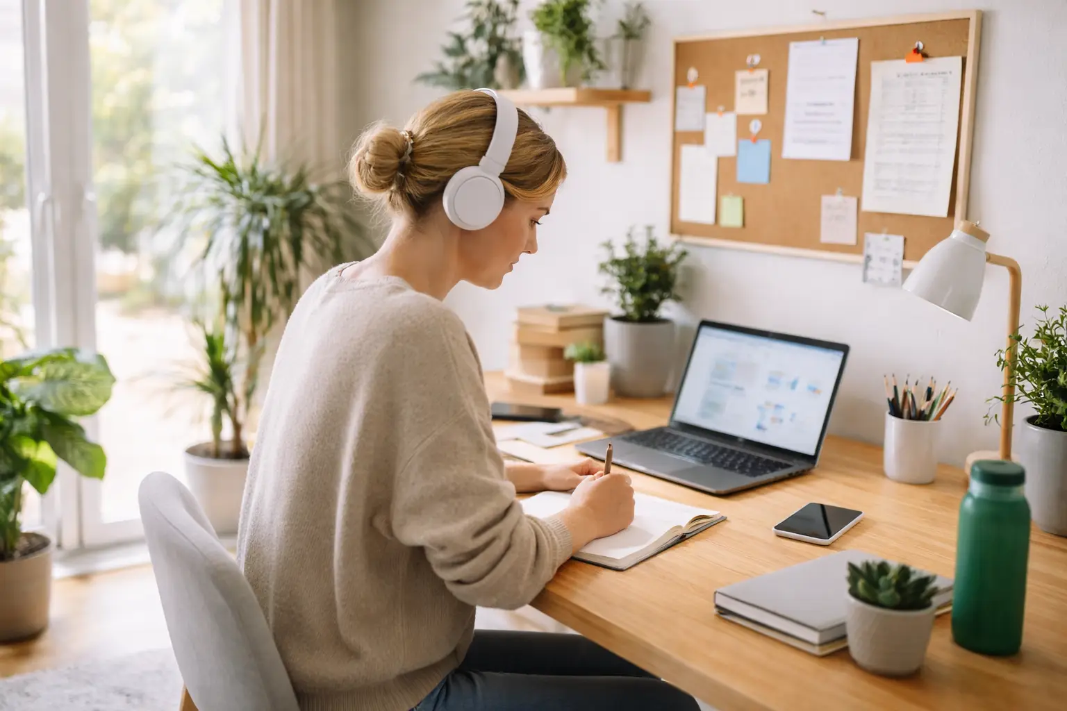 Frau lernt in ruhiger Lernumgebung.