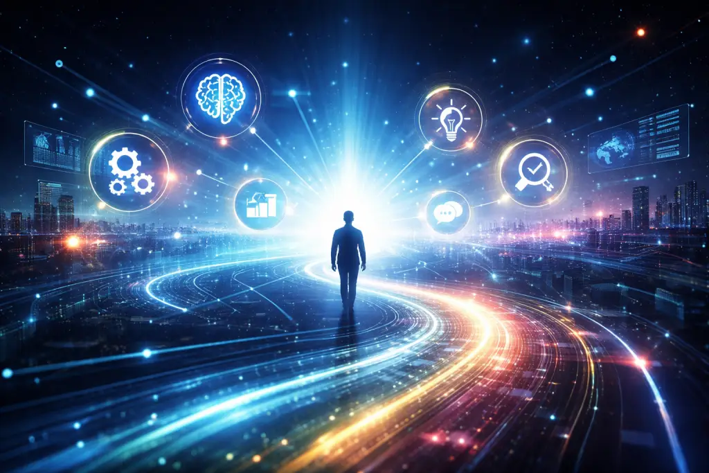 Skills der nächsten 5 Jahre. Ein Mann auf einer Datenautobahn.